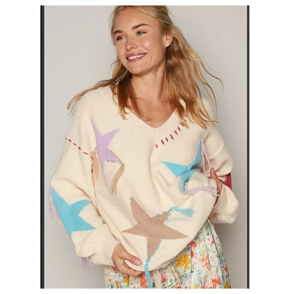 $40 start 332 ⬇️Pretty POL V neck star sweater - Picture 6 of 10